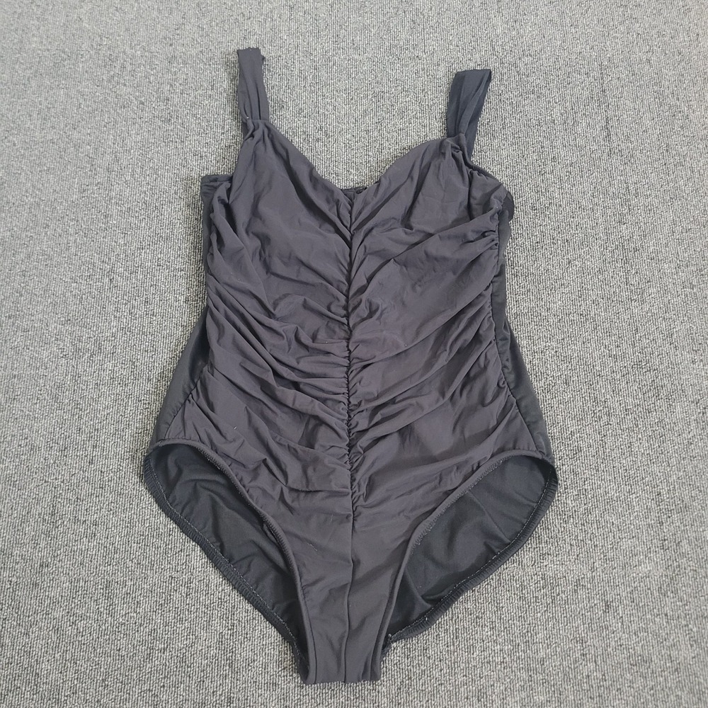 Miraclesuit 16‎ One Piece Swimsuit Womens Black Ruched Tummy Control S4124 BP